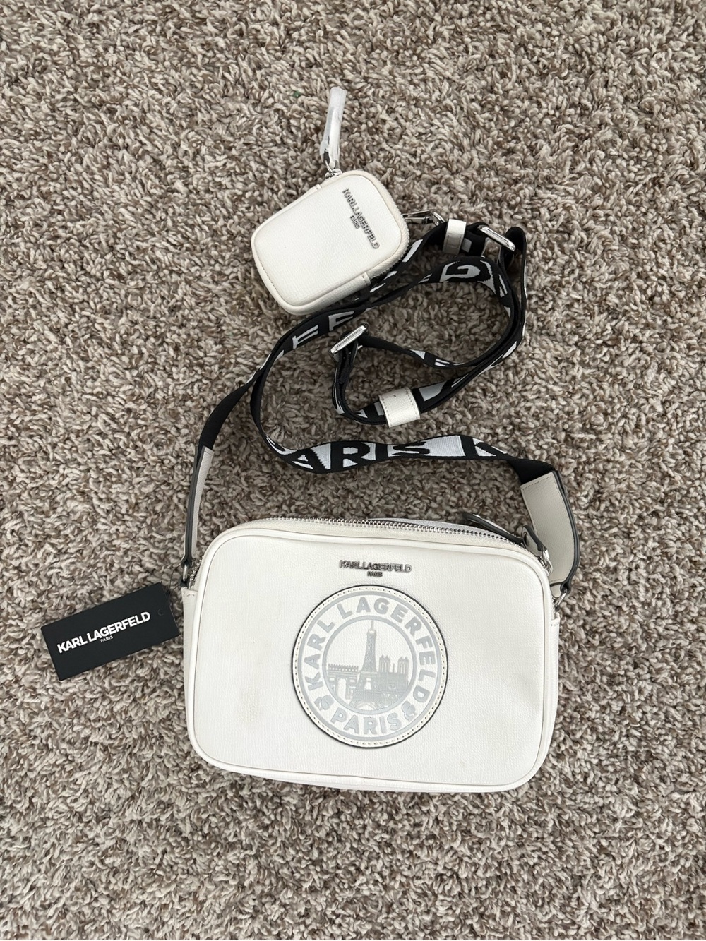Karl Lagerfeld White Logo Patch Crossbody Camera Bag with Strap